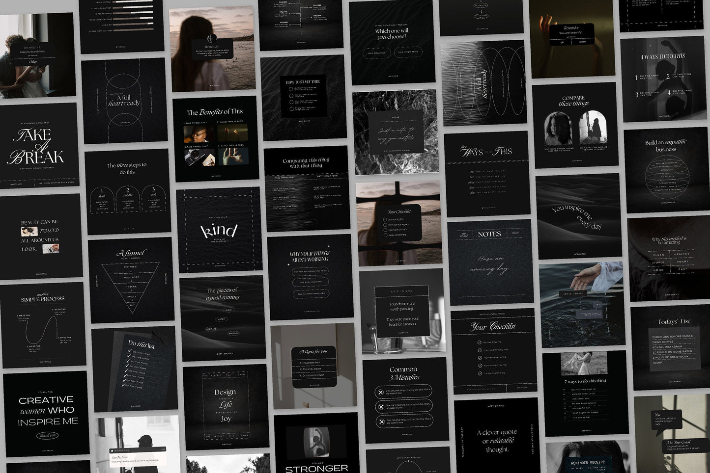 Instagram Shareable Canva Templates 200 Dark Black Luxury Feed and Stories Graphics (Digital Download)