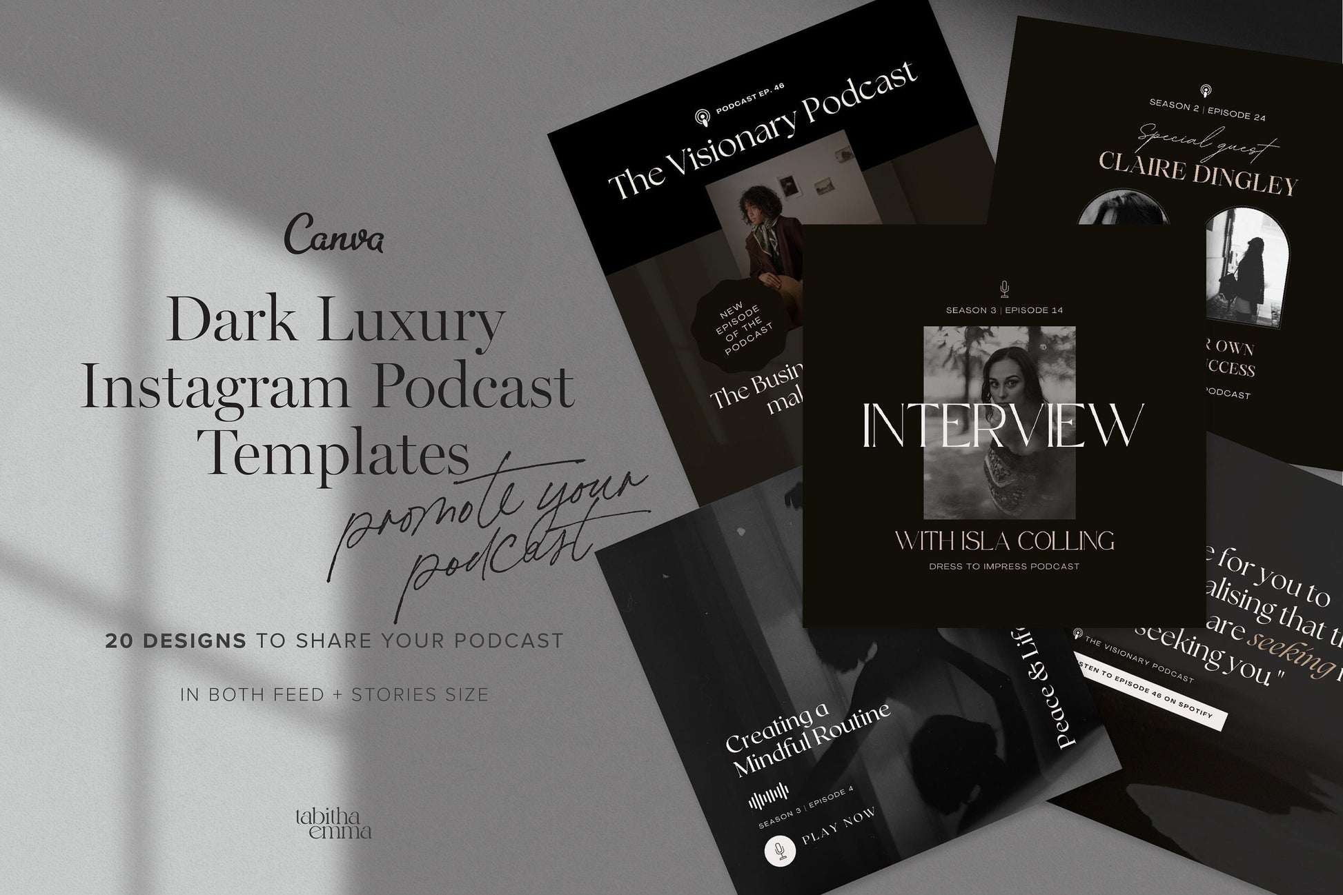 dark luxury podcast instagram canva templates