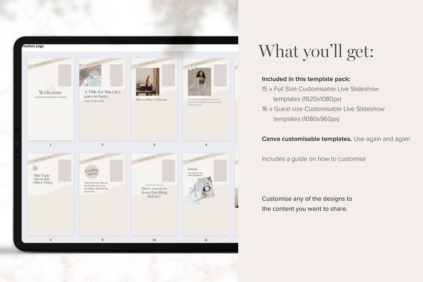 Instagram Live Presentation Slides Templates for Canva (Digital Download)