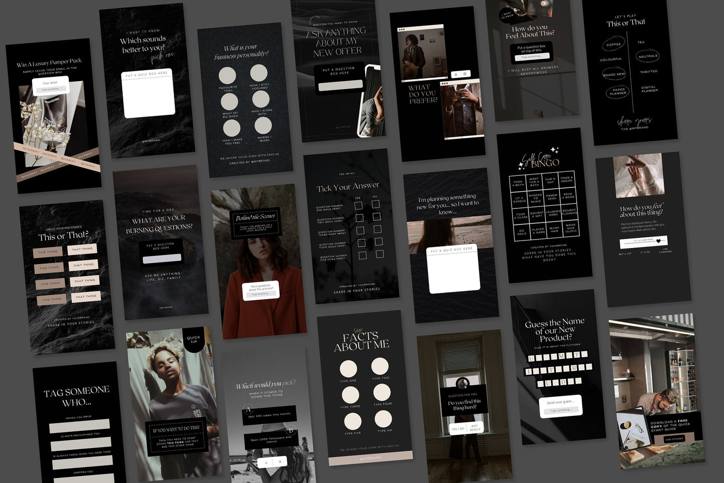 Instagram Stories Dark Mode Luxury Engagement Boost Canva Templates 40 Graphics (Digital Download)