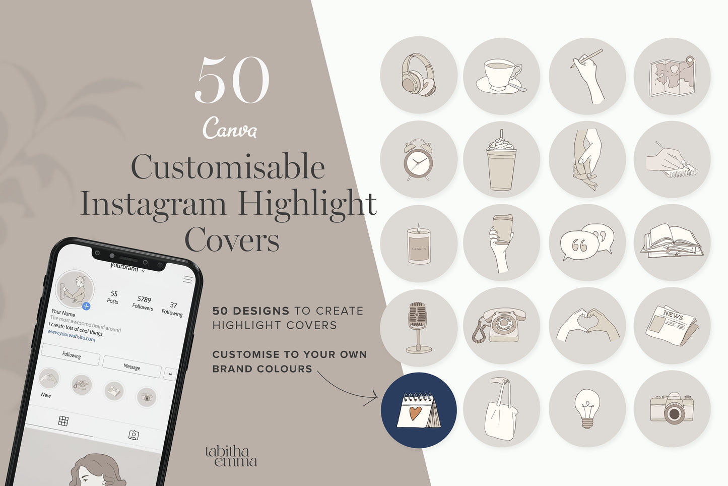 Customisable instagram highlight cover templates for canva