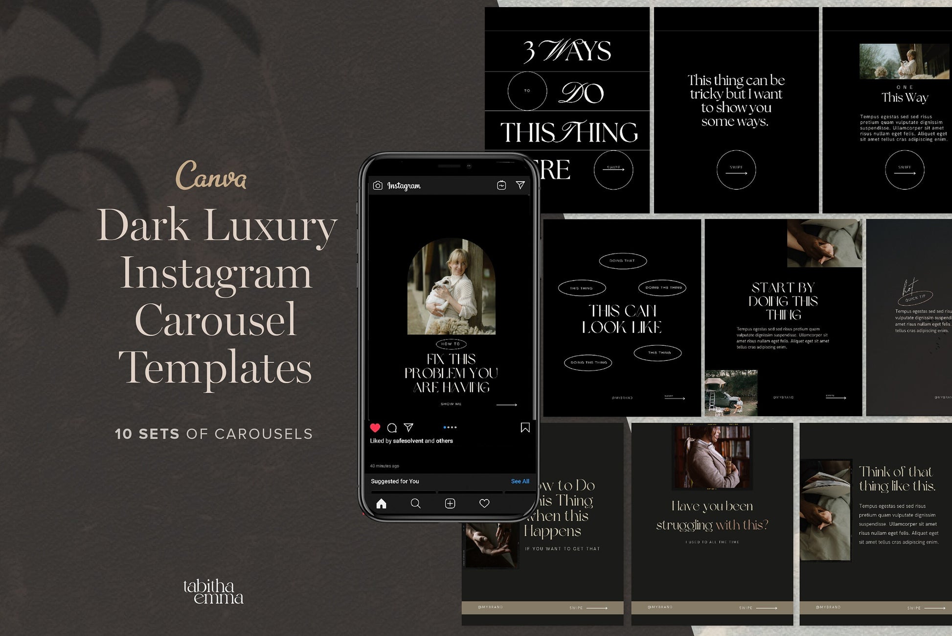 Luxury dark mode instagram carousel canva templates