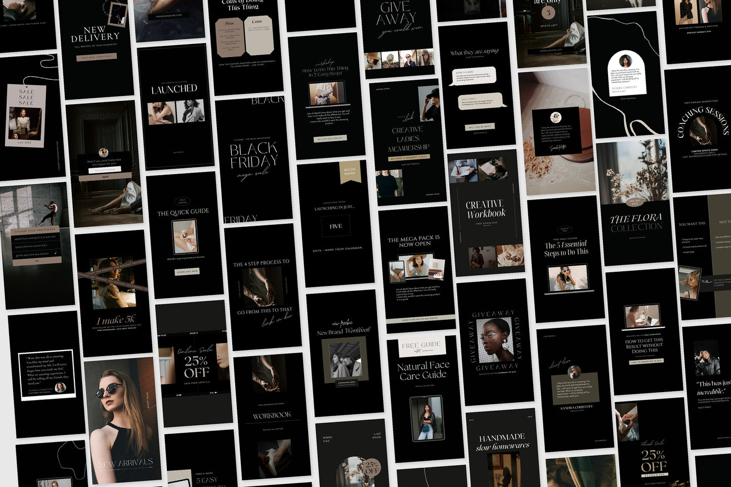 Dark Mode Instagram Promotional Canva Templates 100 Luxury Feed and Stories Graphics (Digital Download)