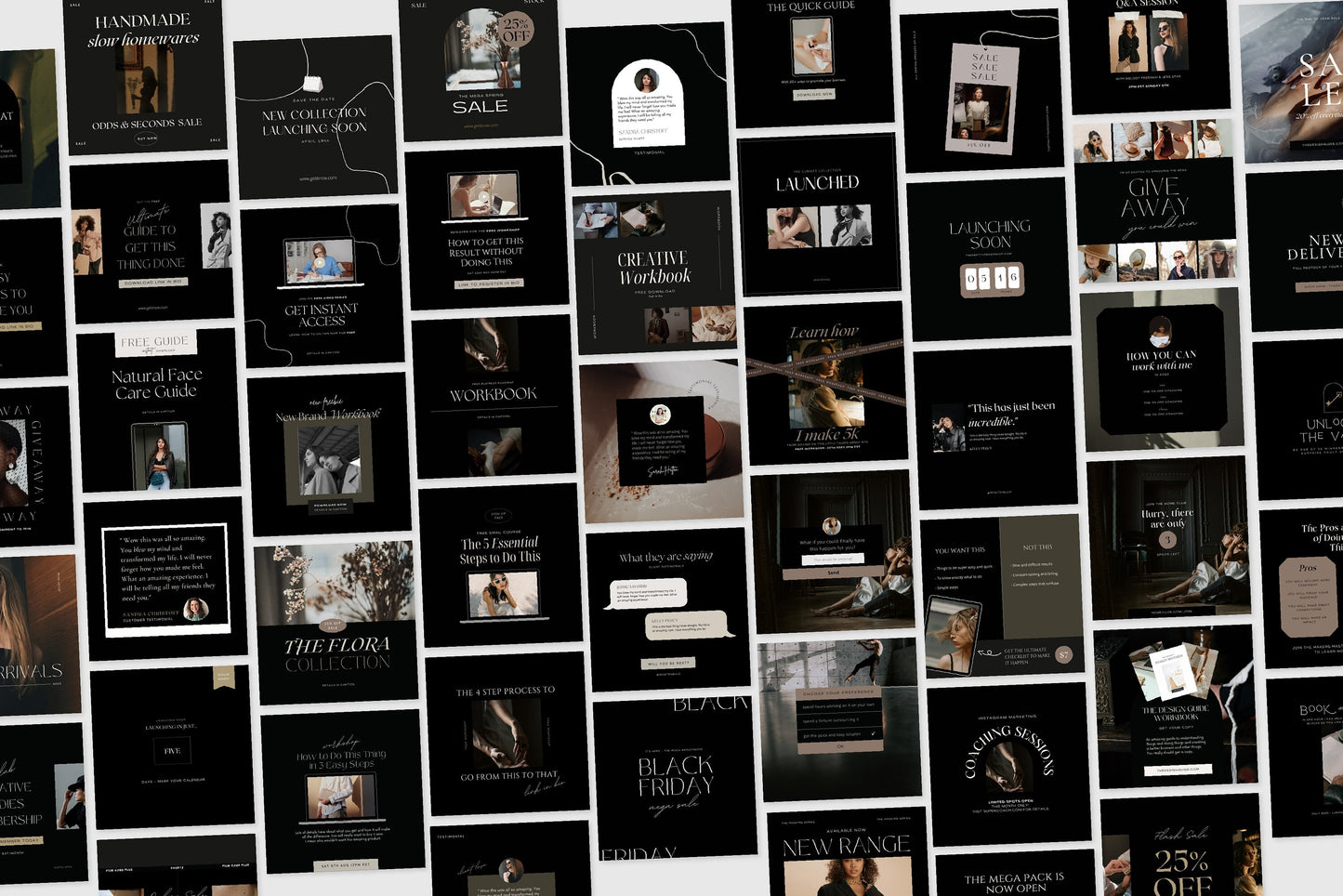 Dark Mode Instagram Promotional Canva Templates 100 Luxury Feed and Stories Graphics (Digital Download)