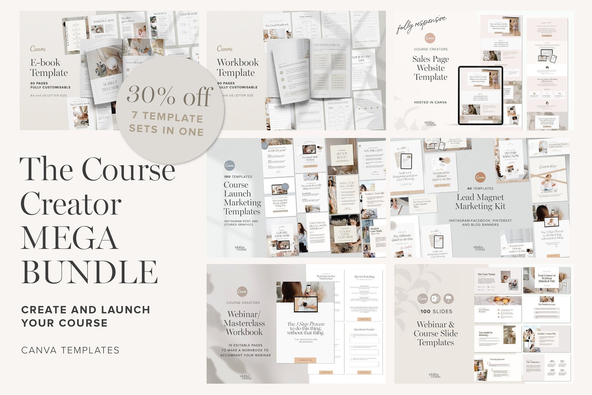 Course creator templates for Canva. Webinar, workbook, ebook, lead magnet and launch templates