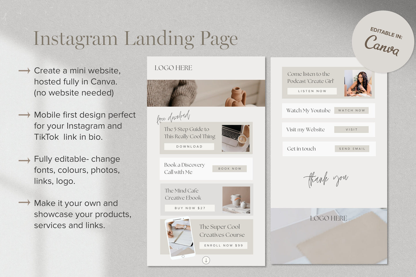 Instagram Link In Bio Editable Template Canva Website Landing Page (Digital Download)
