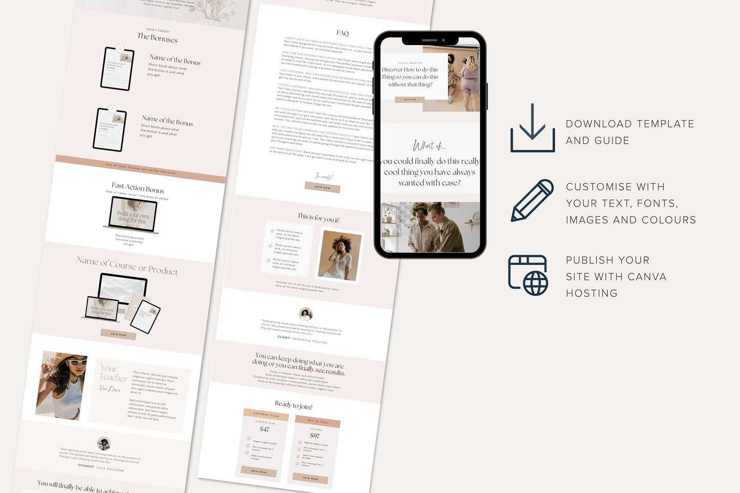 Course Sales Page Template Canva Website (Digital Download)
